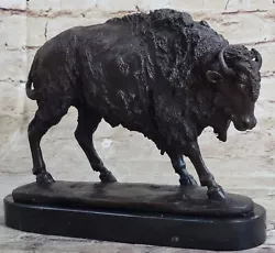 Buy American Buffalo Bison Western Decor Bronze Marble Base Statue Sculpture Artwork • 236.27£