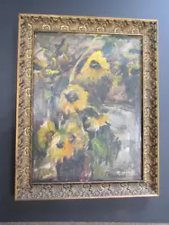 Buy Oil Painting Mid Century Modern Expressionist Night Sunflowers Abstract Signed • 669.37£