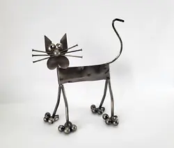 Buy Cat Recycled Scrap Metal Welded Feline Sculpture Nails Washers & Bolts H18.5 Cm • 13.99£
