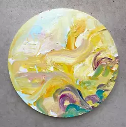 Buy Yellow Blue Round Abstract Modern Colorful Rainbow Painting Gallery Artist • 502.03£