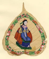 Buy Antique 19th-century Chinese Peepal Leaf Painting – Qing Dynasty Empress • 110£