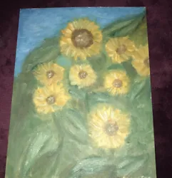 Buy Oil On Paper Painting On  Sunflowers Yellow Green 24 X 18 Cm • 2.79£
