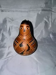 Buy 5” Tall Peruvian Vintage Folk Art Hand Carved Etched Burned Gourd Rattle • 8£