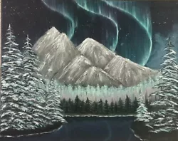 Buy Landscape Oil Painting Bob Ross Style Northern Lights 16x20” Canvas • 188.50£
