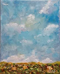 Buy Original Oil Painting Abstract Landscape Clouds Hay Bales Canvas Signed Wall Art • 82.69£