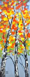 Buy Birch Trees Autumn Original Painting On Canvas Abstract 8x20 Inches • 55£