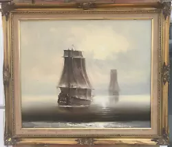 Buy 1930 Old Vintage Original Oil Painting Ships At Sea Signed By Artist 73cm Canvas • 99£