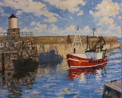 Buy Original Oil Painting: Fishing Boat Entering Pittenweem Harbour, Evening Light • 265£