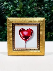 Buy Heart Balloon Oil Painting VINTAGE Gold FRAMED Helium Realistic Still Life Art • 60£