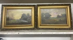 Buy Pair 2 X Antique Oil Paintings Of Landscapes In Gilt Frames • 100£