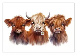 Buy Highland Cow  Painting A4 Art Print 'Bonnie Lassies' FREE DELIVERY • 1.55£