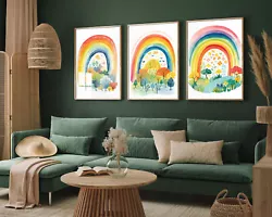 Buy Rainbow Illustrations Set Of Three Art Print Painting Poster Colorful • 15£