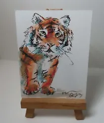 Buy ACEO Art Card Lion Sitting Original Watercolour Painting With Ink Animal Cat • 5£