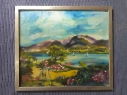Buy Vintage Oil Painting Landscape, Scottish Highlands, Loch, Ben Nevis, Boats  • 35.18£