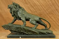 Buy Real Bronze Metal Statue Stone Base Male Lion Lioness Safari Art Sculpture Gift • 401.15£