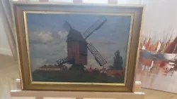 Buy Oil Painting, Antique From Denmark, Signed, 47x37, Village, Windmill, North Sea, Anno 1880 • 76.23£