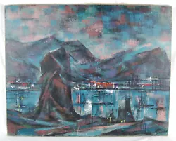Buy Mid-century Modern Abstract Painting Mountain Harbor Scene By A. George Miller • 279.43£