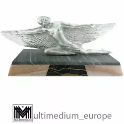 Buy Magnificent Art Deco Figure Dancer Metal Silver Wings Marble • 386.25£