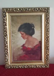 Buy Antique Portrait Of A Red Lady Oil Painting 1900 Unique Vintage • 129.99£