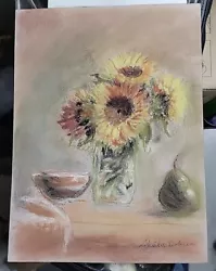 Buy Original Pastel Painting Of Sunflowers Still Life Signed • 85.58£