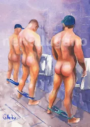 Buy PRINT Of Original Art Work Watercolor Painting Gay Male Nude  Public Toilet 35  • 21.26£