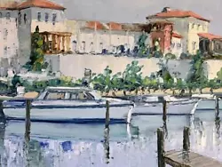 Buy VTG Original Impressionist Oil Painting Architecture Boats Nautical Landscape • 298.62£