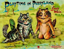 Buy Two Cats Fishing 8.5x11  Photo Print Louis Wain Feline Animal Painting Fine Art • 7.74£