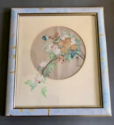 Buy Vintage Hand Painted Chinese Painting On Silk Blossom Butterfly, J Cheng Framed • 32£