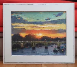 Buy Twickenham Bridge Sunset And The Thames, Oil Painting • 145£