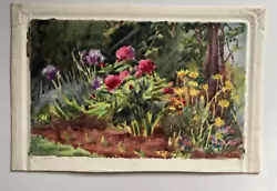 Buy Antique Watercolour Of A Garden Scene With Flowers • 9.99£