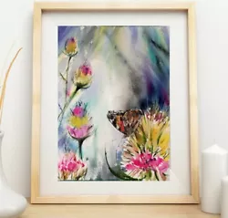 Buy Large  Original  Watercolour Animal Painting, Butterfly On Flower  • 25£