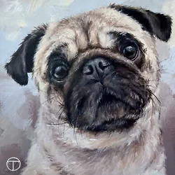 Buy Pug Original Acrylic Painting Pet Portrait Animals Dog 7x7 Inches   Ⓣ • 46.23£