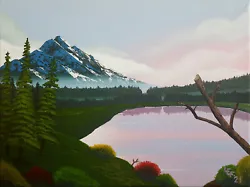 Buy Peaceful Lake Acrylic Painting On Canvas In The Style Of Bob Ross NEW • 35£