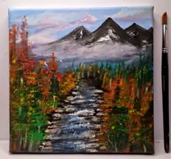 Buy Original On Canvas, River Mountain Home Decor Acrylic Painting, 20 By 20 Cm • 17.77£