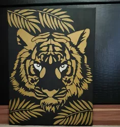 Buy Gold Black Tiger Palm Leaf Painting Picture Bedroom Living Glow In Dark Eyes  • 10£
