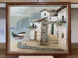 Buy Vintage Oil Painting On Canvascoastal Scene, Artist Santi Signed 16.5 Inches • 45£