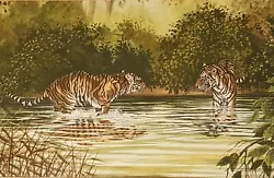 Buy  Terry Rawson Acrylic Painting Of 2 Tigers Framed And Signed  • 120£