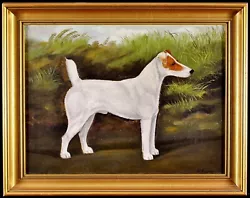 Buy A. STEVENSON - 19th CENTURY OIL CANVAS PORTRAIT OF TERRIER ANTIQUE DOG PAINTING • 56£