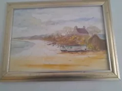Buy Lovely Framed Watercolour Of A Coastal Beach Scene With Fishing Boats • 5£