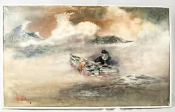 Buy 1928's Old Man's War Against Ocean To Save His Dog Oil Painting Size 27W X16.25L • 23,718.23£