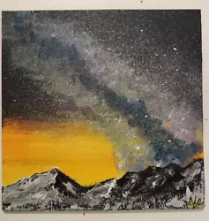Buy Original On Canvas Board, Snow Mountain Galaxy Painting,home Decor On 20x20 Cm • 17.77£