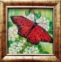 Buy Original Oil Painting Butterfly -Wildlife Artwork Framed -Collectible Art 4x4  • 70.70£