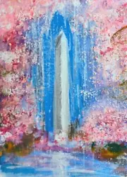 Buy ACEO Original Painting WASHINGTON DC In SPRING Cherry Blossom TREES Rain ATC ART • 11.57£