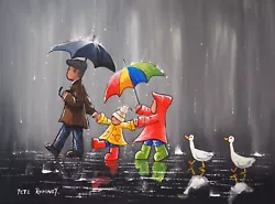 Buy Pete Rumney Art Original Painting Fun In The Rain With Grandad Signed Artwork • 132£