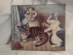 Buy Vintage Oil Painting On 8X10  Millboard. Cat With Kittens Playing With String.  • 16.59£