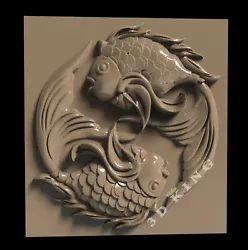 Buy 3D STL Model TWO FISHES For CNC Router 3D Printer Engraver Carving Aspire ARTCAM • 1.23£