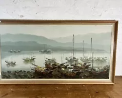 Buy Vintage ‘Chinese Junk Fishing Boats’ Original Oil Painting Signed F C CHEUNG • 99£