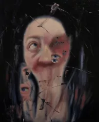 Buy ORIGINAL Large Surreal Female Eyes Portrait Oil Painting Surrealist Wall Art • 350£
