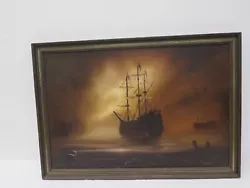 Buy Art Oil On Canvas Hilton Boat Sailing Ship At Anchor Port Framed • 69.99£
