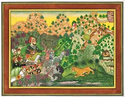 Buy Indian Miniature Painting A Rajput King Hunting The Tiger Scene 13.5x10.5 Inches • 1,044.47£